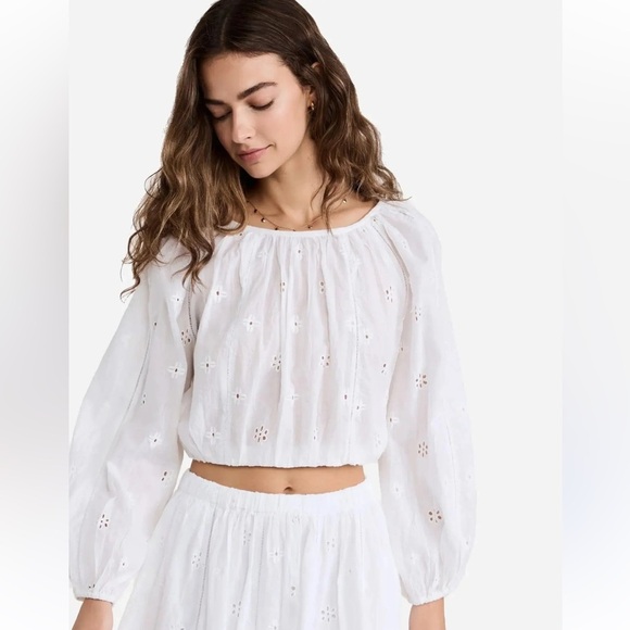 Velvet Tops - Velvet by Graham & Spencer Women's Yara Cotton Eyelet Cropped Long Sleeve Top
